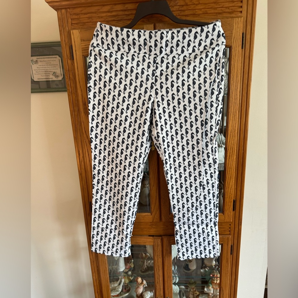 Womens Navy and White Patterned Pants